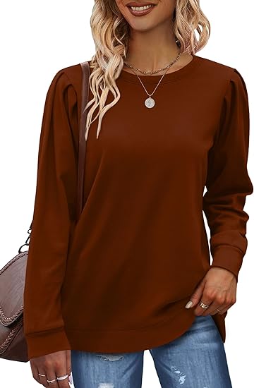 Solid Color Ruched Puff Long Sleeve Top