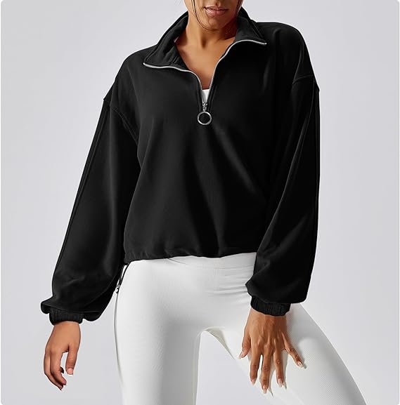 Half Zip Long Sleeve Crop Pullover Shirts