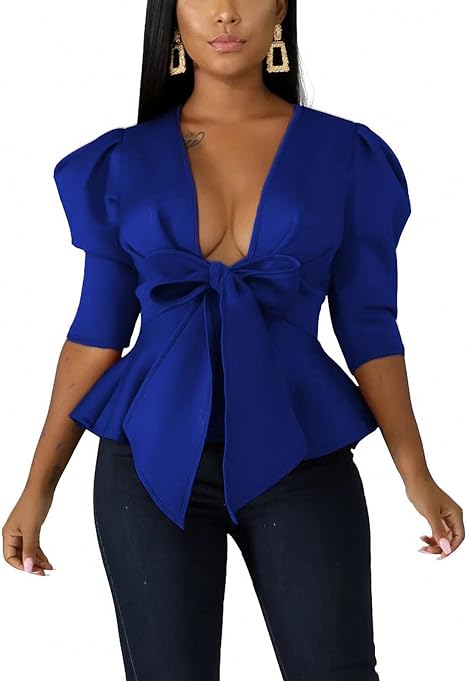 V-Neck Front bow Ruffled Top