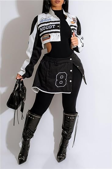 Detachable Letter Graphic Racer Colorblock Baseball Coat