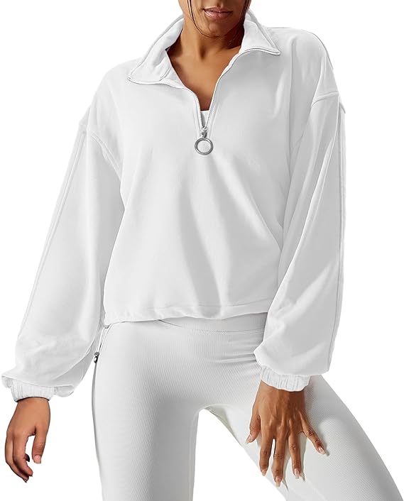 Half Zip Long Sleeve Crop Pullover Shirts