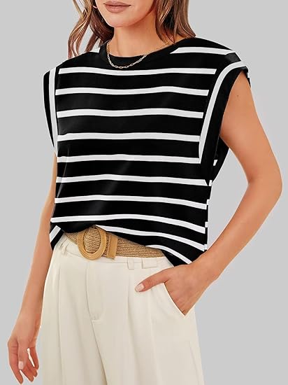 Crew Neck Striped Sleeveless Tank Top