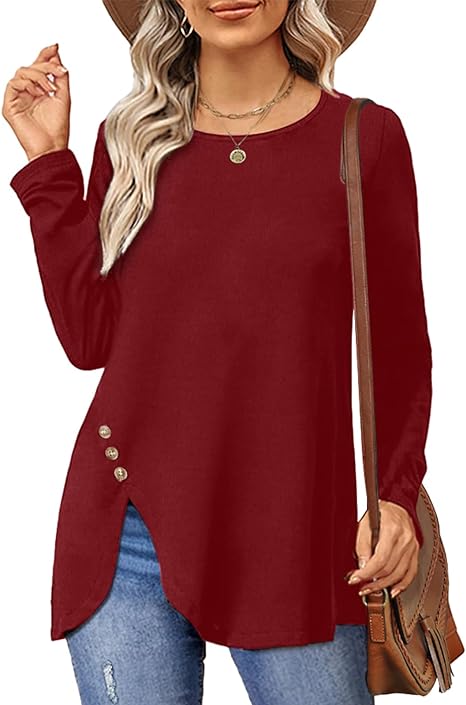 Long Sleeve Irregular Hem Crew Neck Top