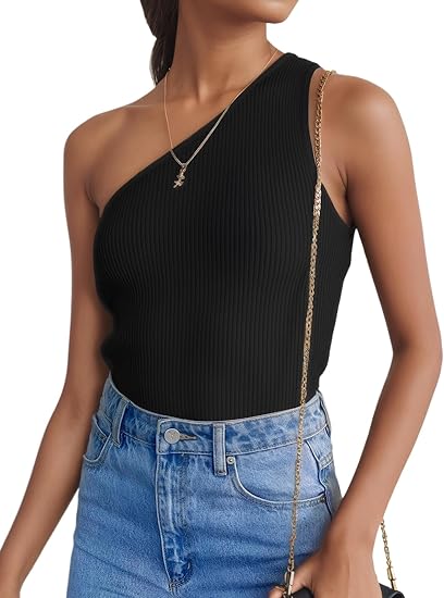 One Shoulder Sleeveless Asymmetrical Ribbed Top