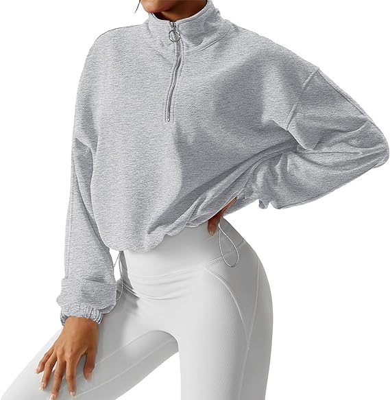 Half Zip Long Sleeve Crop Pullover Shirts