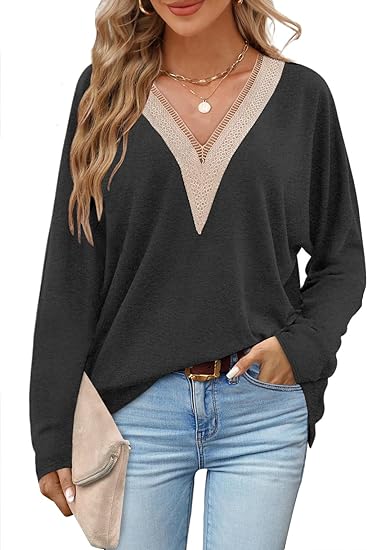 Lace V Neck Long Sleeve Top