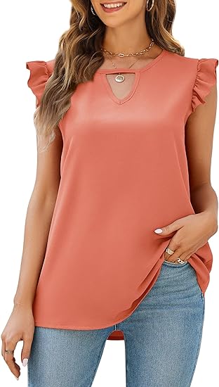 V Neck Solid Color Sleeveless Blouses Top