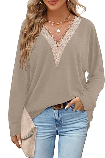 Lace V Neck Long Sleeve Top