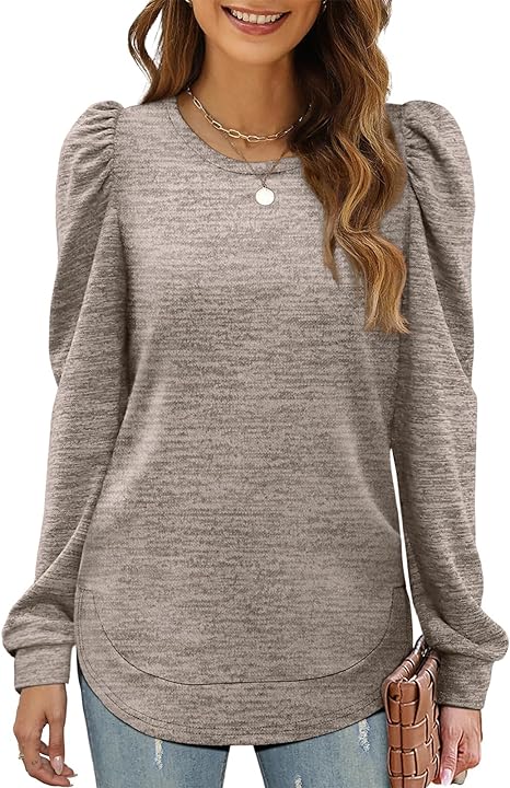 Puff Sleeve Crew Neck Long Sleeve Tunic Top