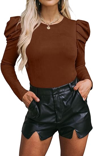 Puff Long Sleeve Round Neck Slim Fit Top