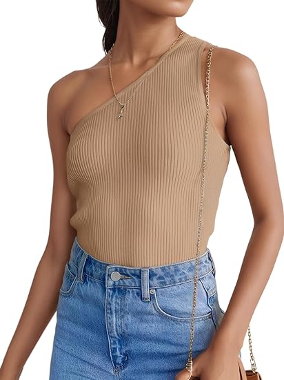 One Shoulder Sleeveless Asymmetrical Ribbed Top