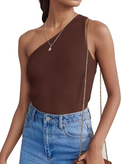 One Shoulder Sleeveless Asymmetrical Ribbed Top