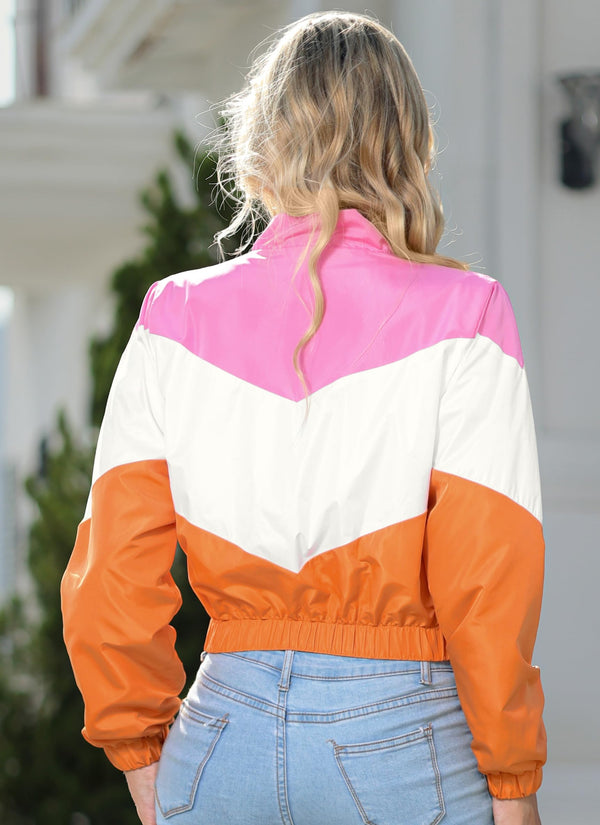 Zip Up Color Block Long Sleeve Jacket