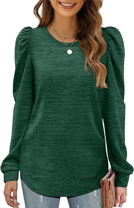 Puff Sleeve Crew Neck Long Sleeve Tunic Top