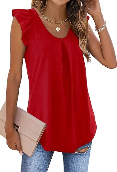 Ruffle Solid Color Pleated Sleeveless Top