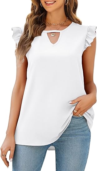 V Neck Solid Color Sleeveless Blouses Top