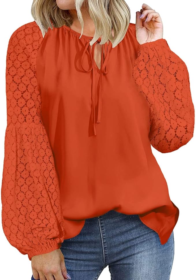 Lace Drawstring V Neck Chiffon Blouse