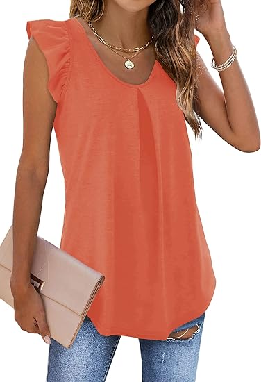 Ruffle Solid Color Pleated Sleeveless Top