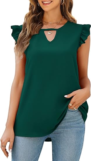 V Neck Solid Color Sleeveless Blouses Top