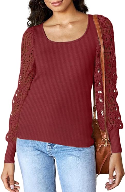 Waffle Knit Lantern Long Sleeve Top