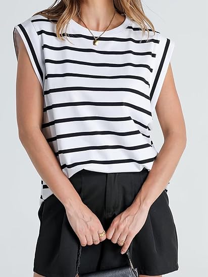 Crew Neck Striped Sleeveless Tank Top