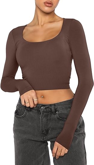 Ribbed Long Sleeve Crop Neck Top