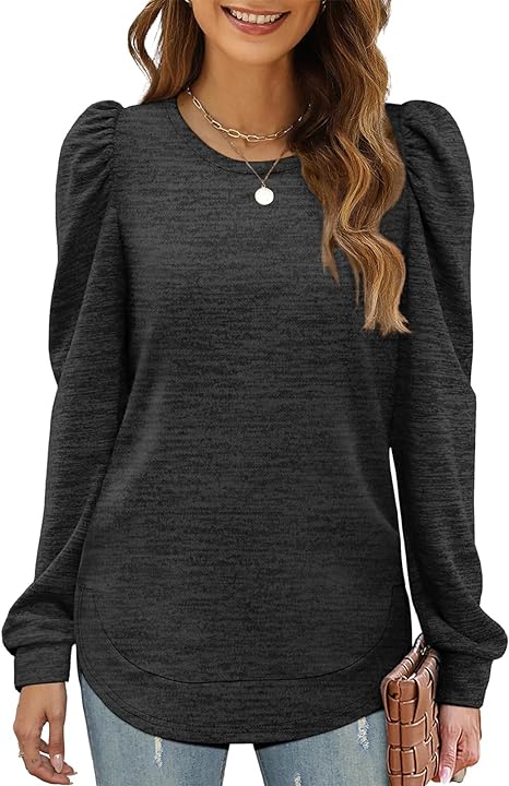 Puff Sleeve Crew Neck Long Sleeve Tunic Top