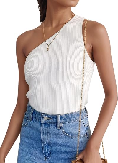 One Shoulder Sleeveless Asymmetrical Ribbed Top