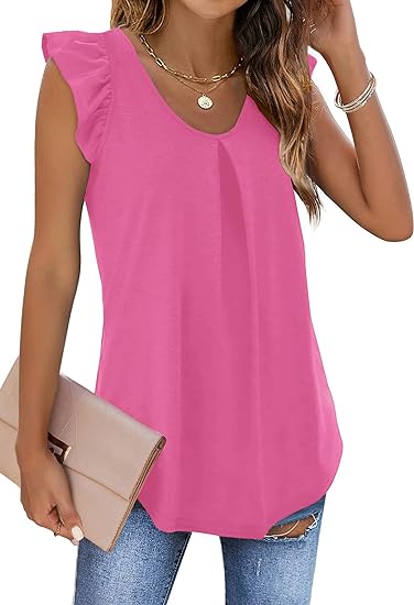 Ruffle Solid Color Pleated Sleeveless Top