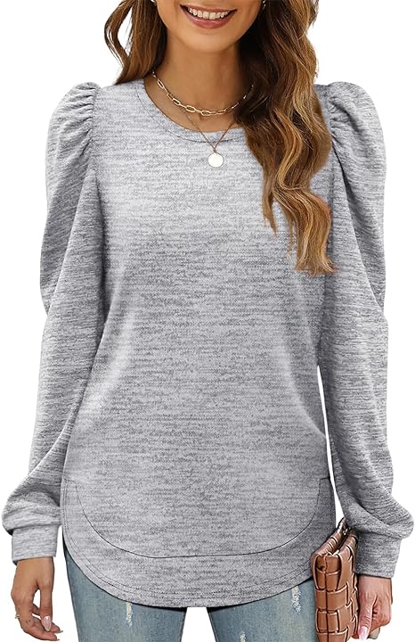 Puff Sleeve Crew Neck Long Sleeve Tunic Top