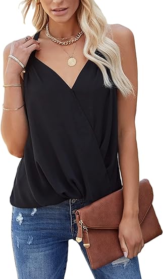 Spaghetti Strap V Neck Pleated Top