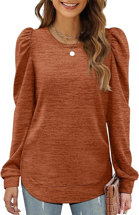 Puff Sleeve Crew Neck Long Sleeve Tunic Top