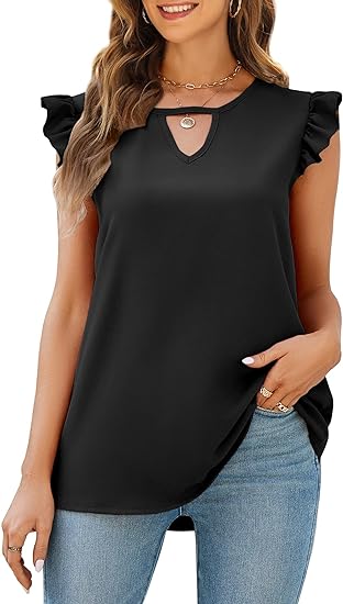 V Neck Solid Color Sleeveless Blouses Top