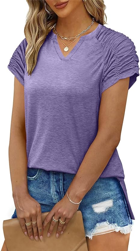 V Neck Ruched Short Sleeve Top