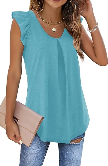 Ruffle Solid Color Pleated Sleeveless Top