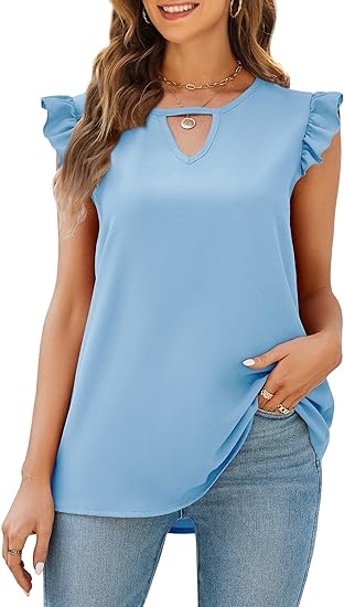 V Neck Solid Color Sleeveless Blouses Top