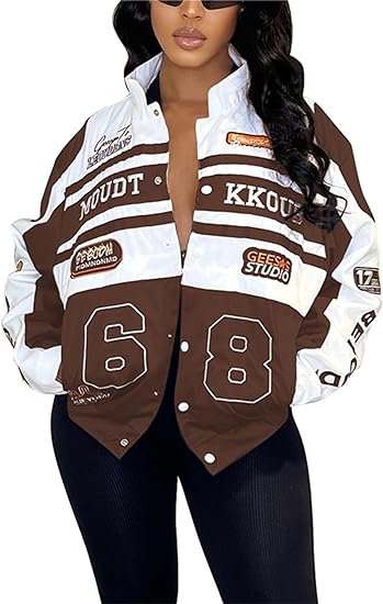 Detachable Letter Graphic Racer Colorblock Baseball Coat