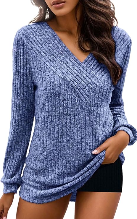 Knit Long Sleeve V Neck Top