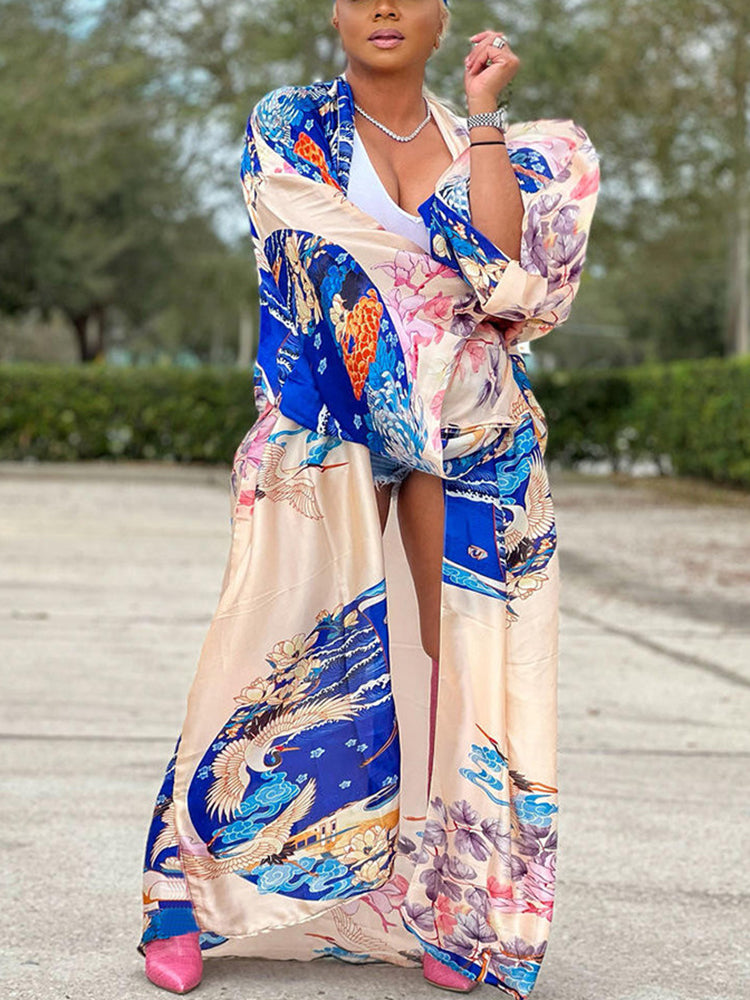 Floral Print Beach Cover-Up Cardigan