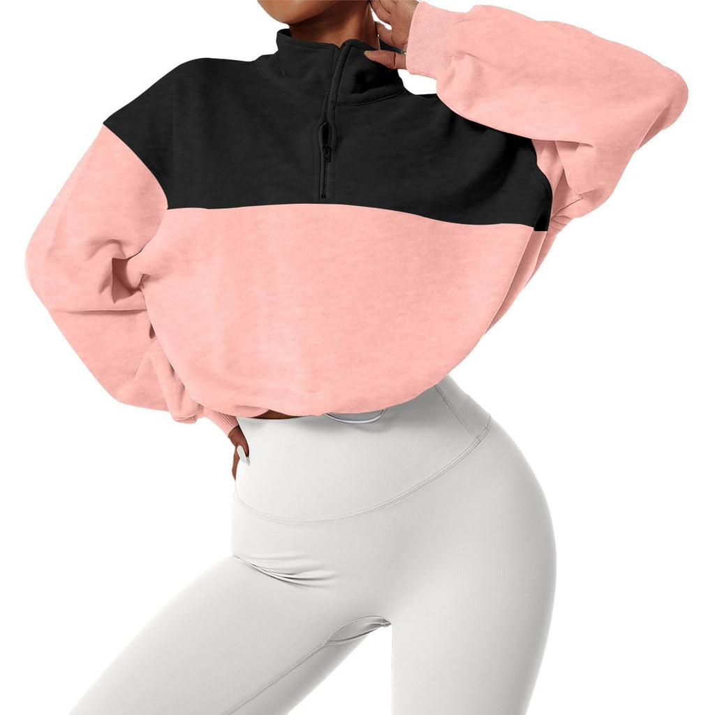 Cropped Long Sleeve Half Zip High Neck Pullover