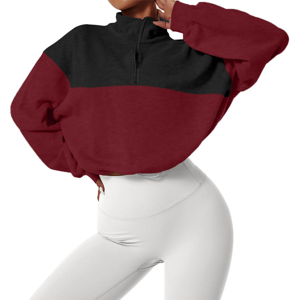 Cropped Long Sleeve Half Zip High Neck Pullover