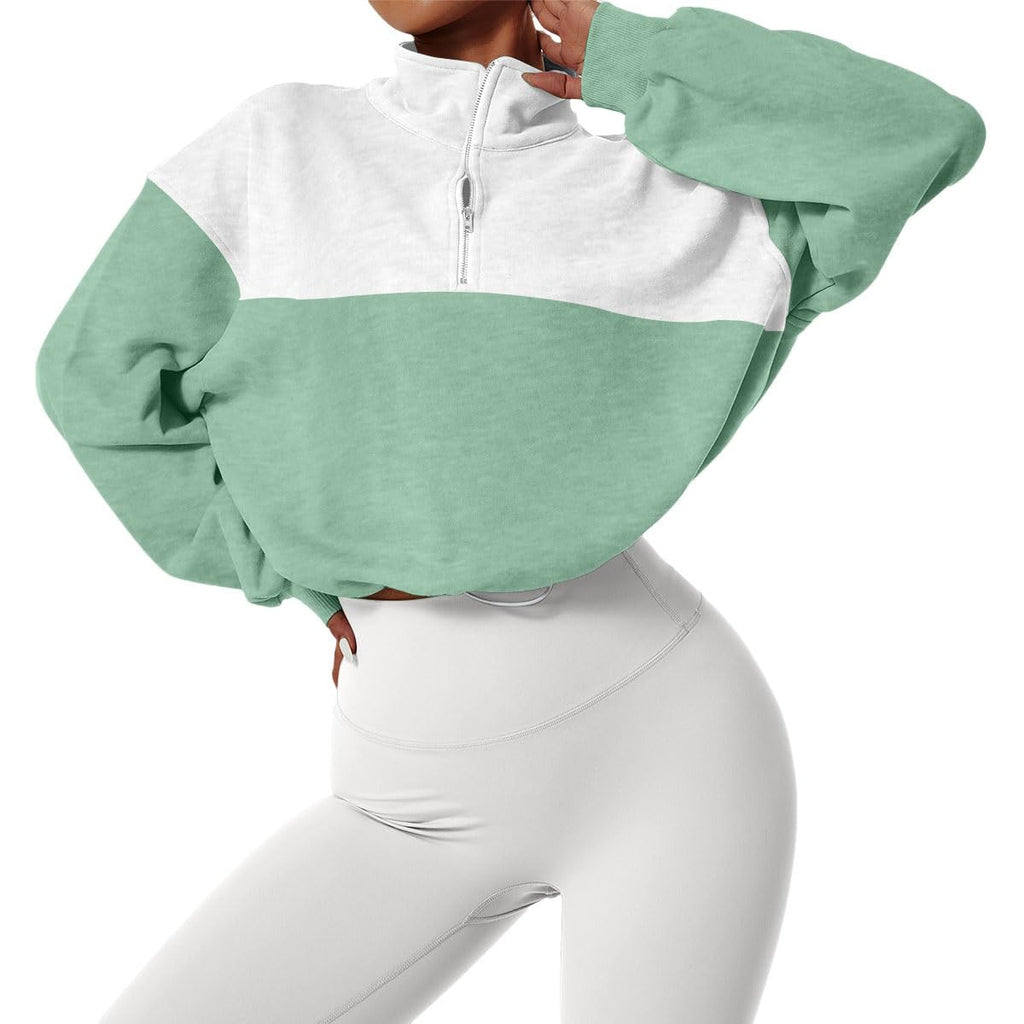 Cropped Long Sleeve Half Zip High Neck Pullover