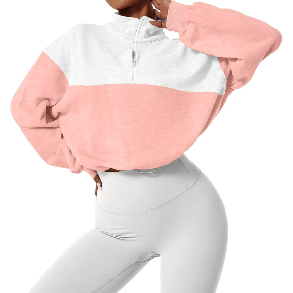 Cropped Long Sleeve Half Zip High Neck Pullover