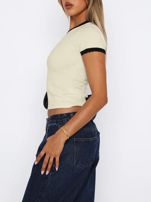 Short Sleeve Knit Crew Neck Top