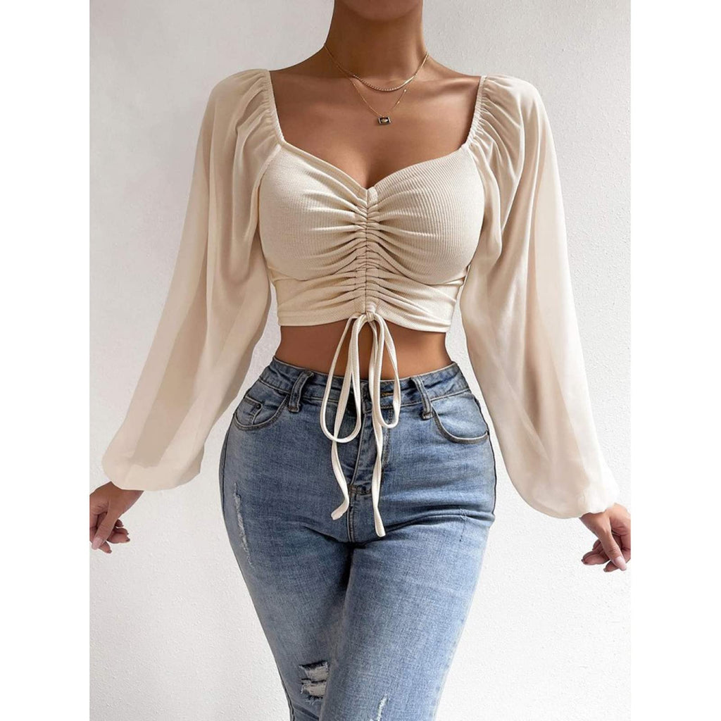 Long Sleeve Square Neck Corset Crop Top