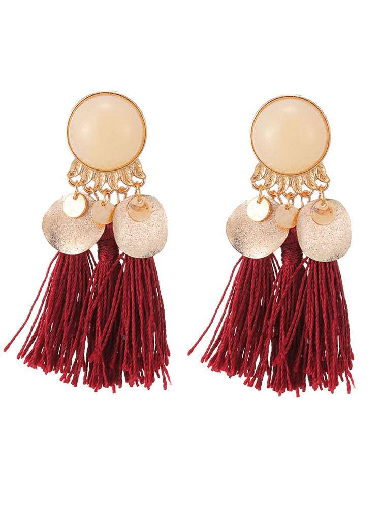 Bohemia Imitation Pearl Tassel Earrings Tiynon