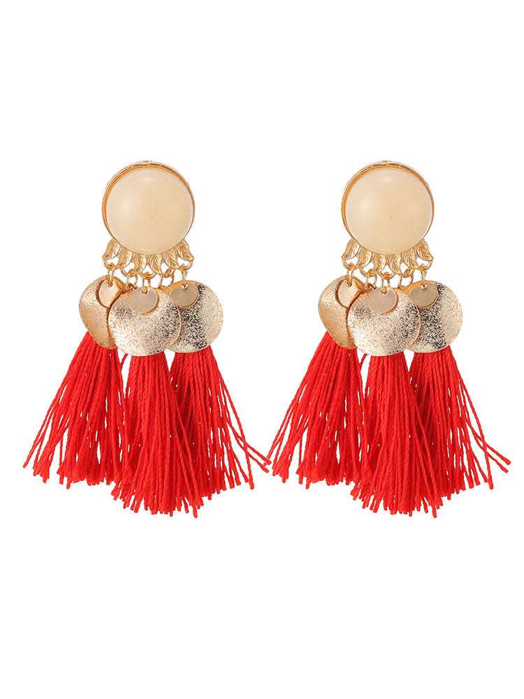 Bohemia Imitation Pearl Tassel Earrings Tiynon