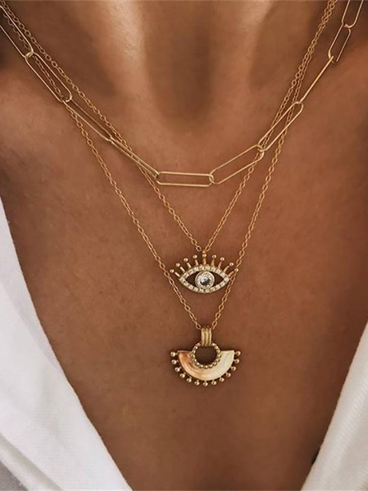 Bohemian Eye Scalloped Layered Necklace Tiynon