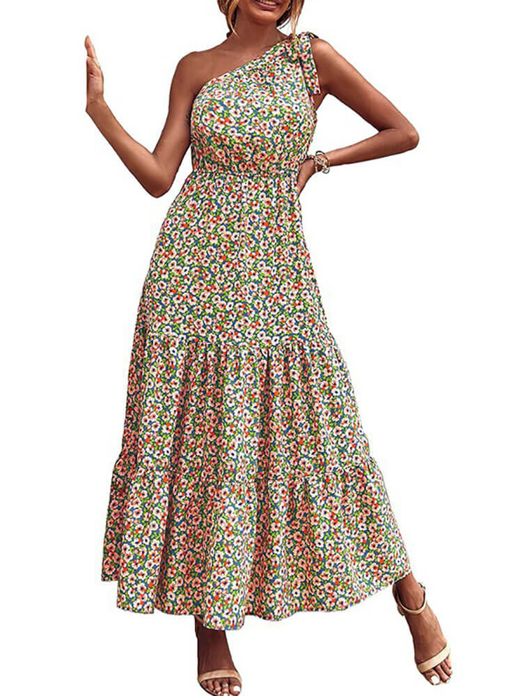 Boho One Shoulder Sleeveless Maxi Dresses Tiynon