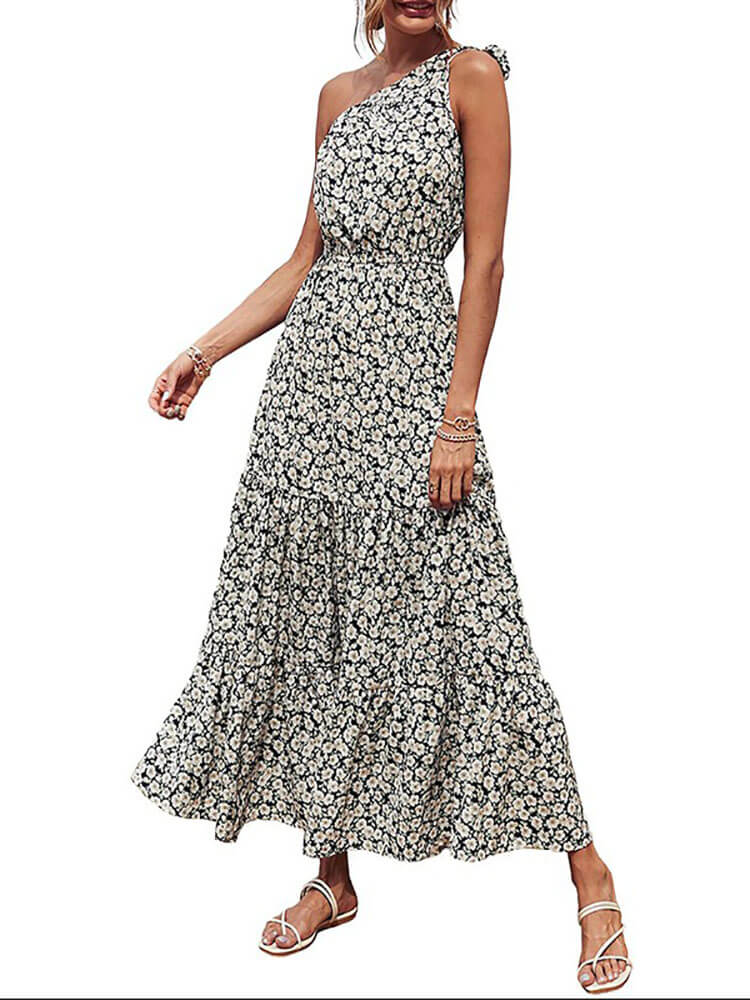 Boho One Shoulder Sleeveless Maxi Dresses Tiynon